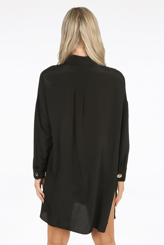 Black Golden Buttons Shirt Dress