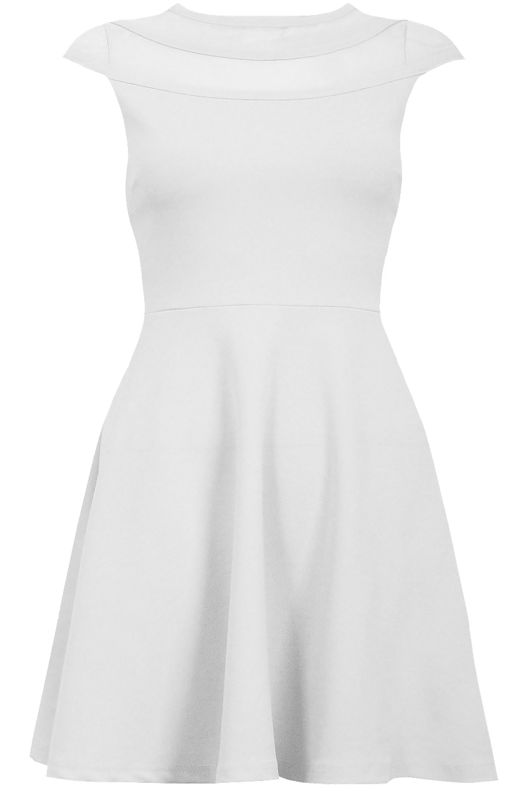 White Block Colour Netted Side Zip Up Flared Dress