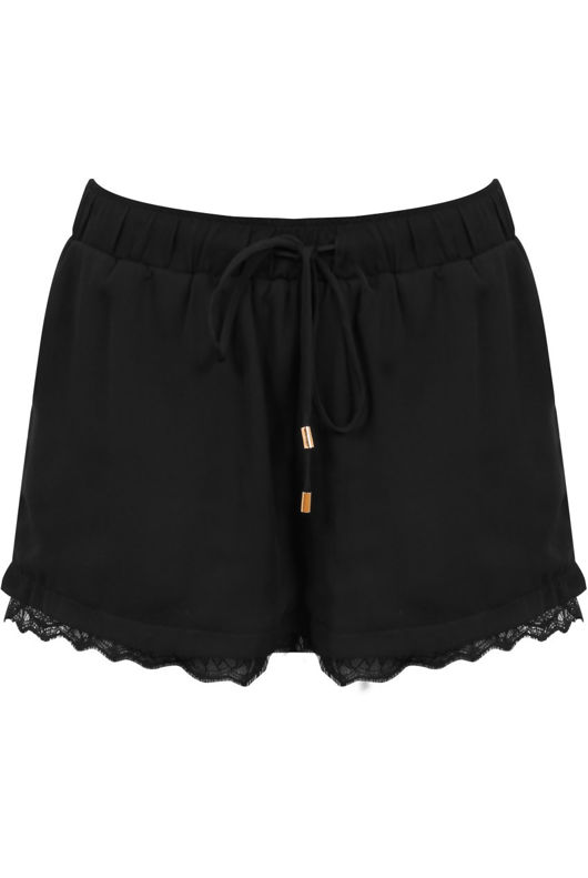 Black Border Lace Detail Tie Up Shorts