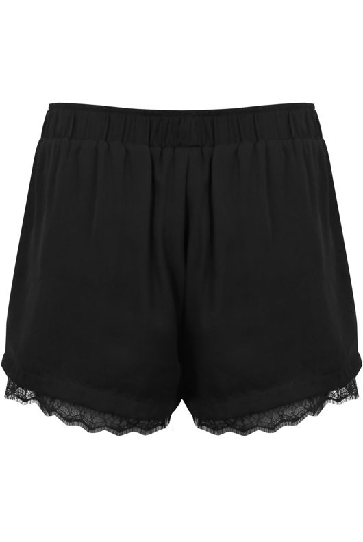Black Border Lace Detail Tie Up Shorts