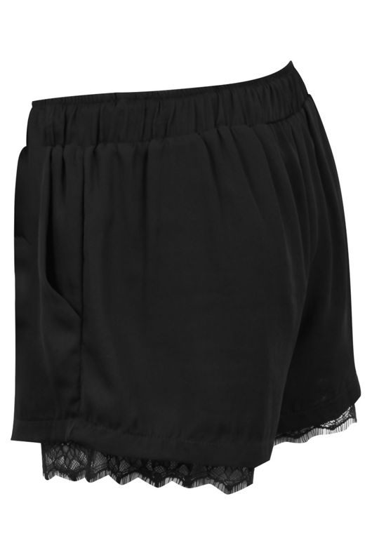Black Border Lace Detail Tie Up Shorts