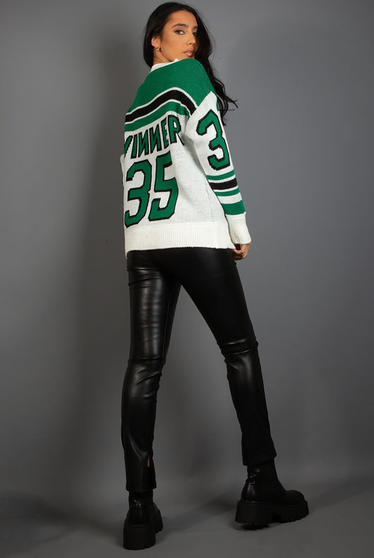 Round Neck Graphic Jumper In Green