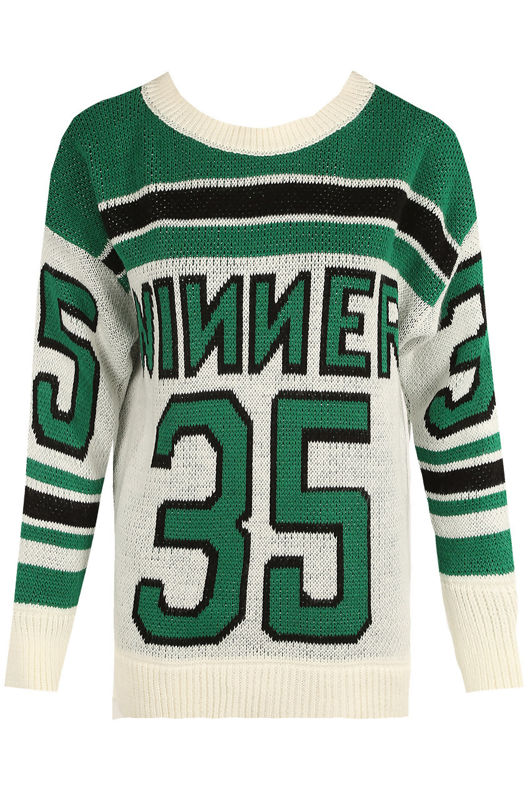 Round Neck Graphic Jumper In Green