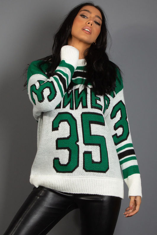 Round Neck Graphic Jumper In Green