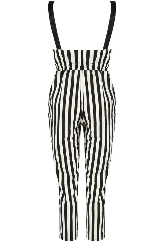 Monochrome Striped Jumpsuit With Webbing Detail