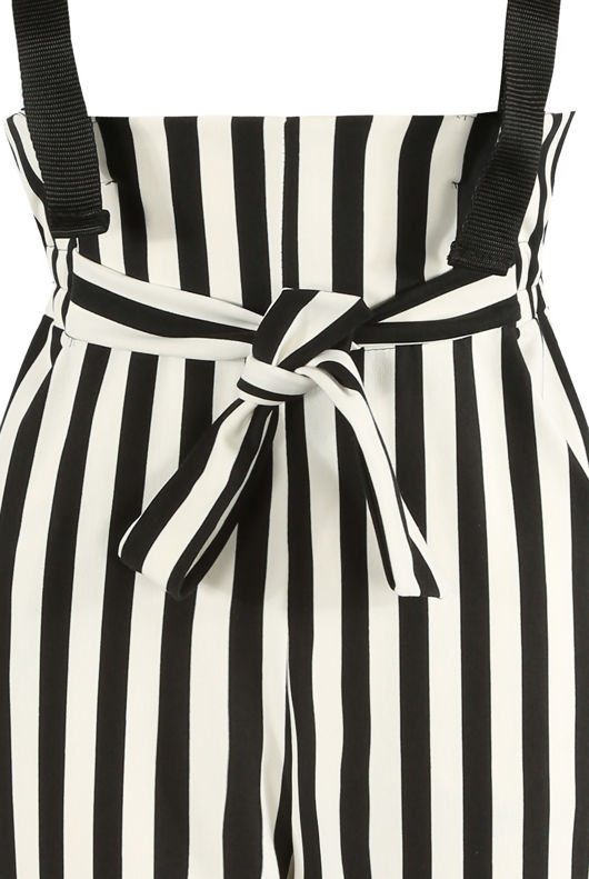 Monochrome Striped Jumpsuit With Webbing Detail