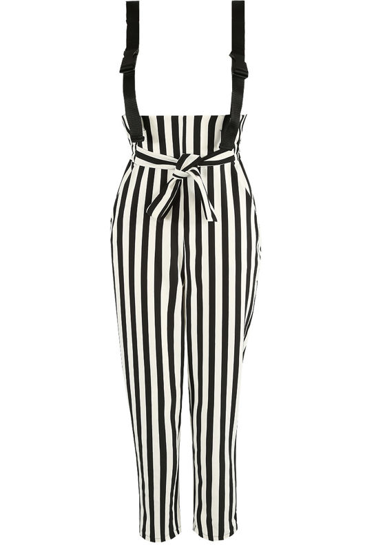 Monochrome Striped Jumpsuit With Webbing Detail