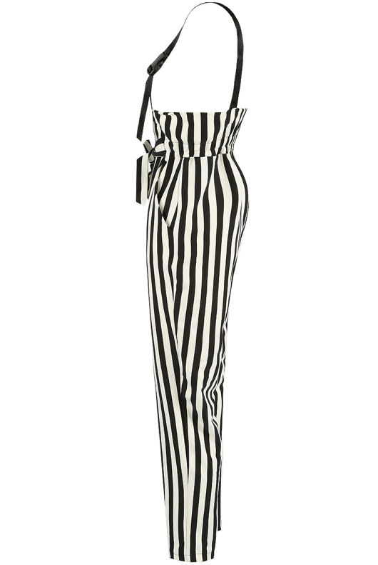 Monochrome Striped Jumpsuit With Webbing Detail