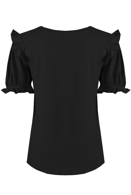 Black Frill Sleeve Round Neck Top