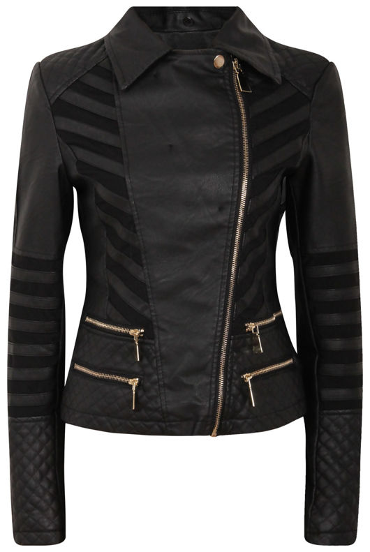 Black PU Stretch Patch Fur Jacket 