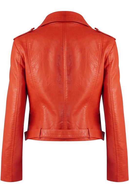 Red Pvc Zipped Biker Jacket