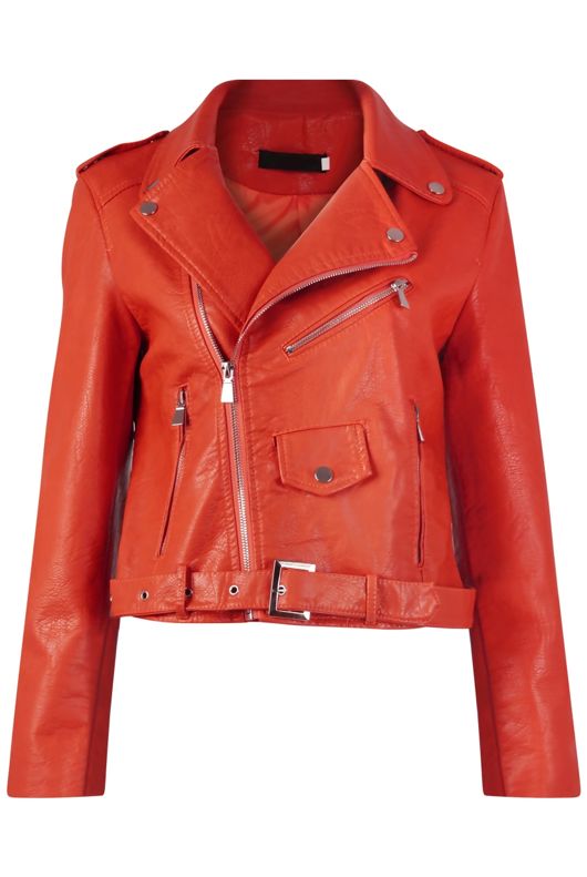 Red Pvc Zipped Biker Jacket