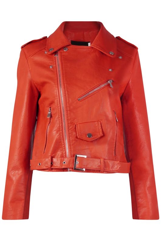 Red Pvc Zipped Biker Jacket