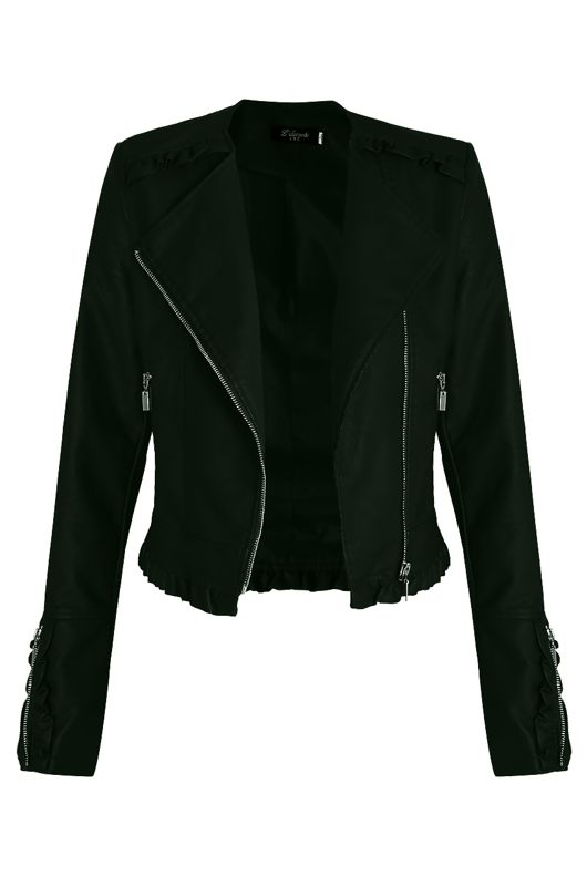 Green Faux Leather PU Cropped Jacket