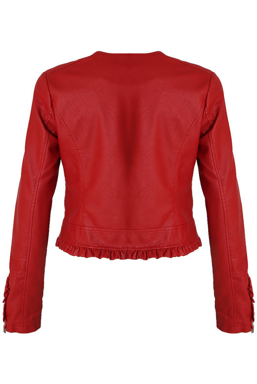 Red Faux Leather PU Cropped Jacket
