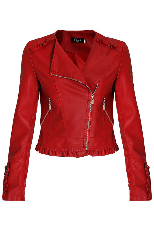 Red Faux Leather PU Cropped Jacket