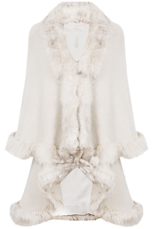 Cream Fur Trimmed Layered Cape