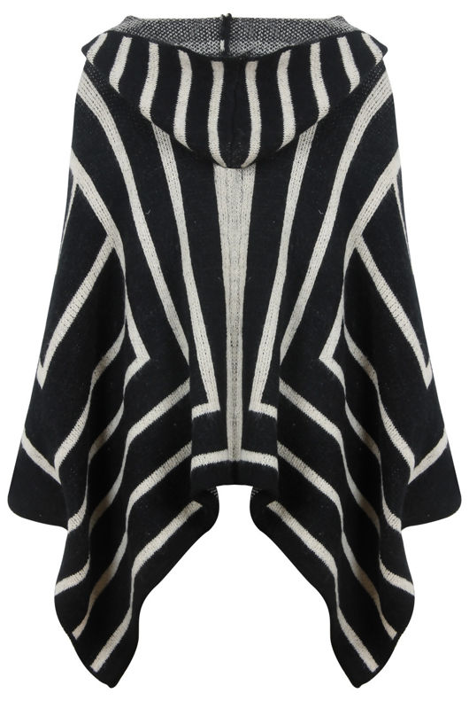 Navy With White Striped Knitted Poncho