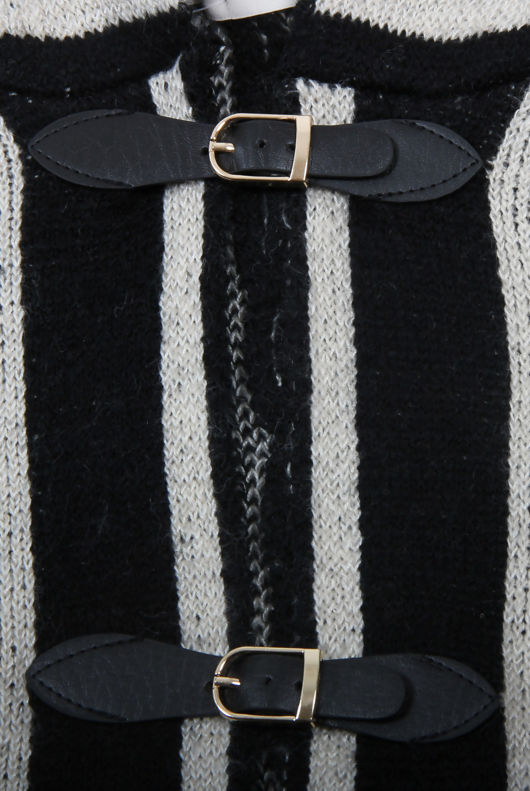 Navy With White Striped Knitted Poncho