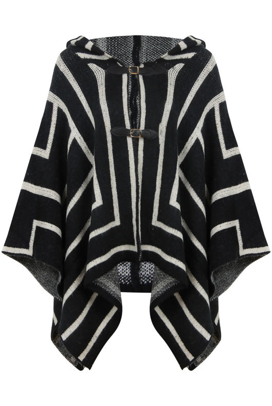 Navy With White Striped Knitted Poncho