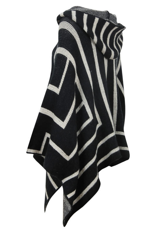 Navy With White Striped Knitted Poncho