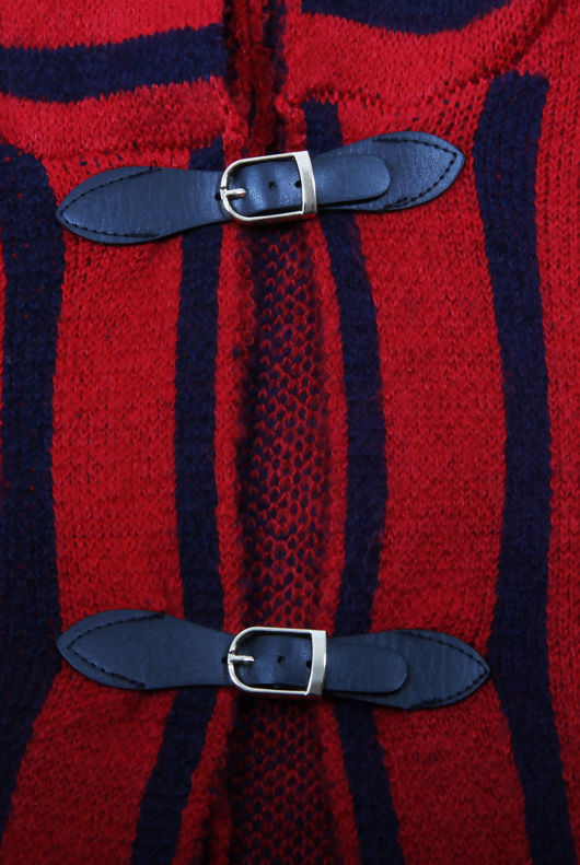 Red With Navy Striped Knitted Poncho 