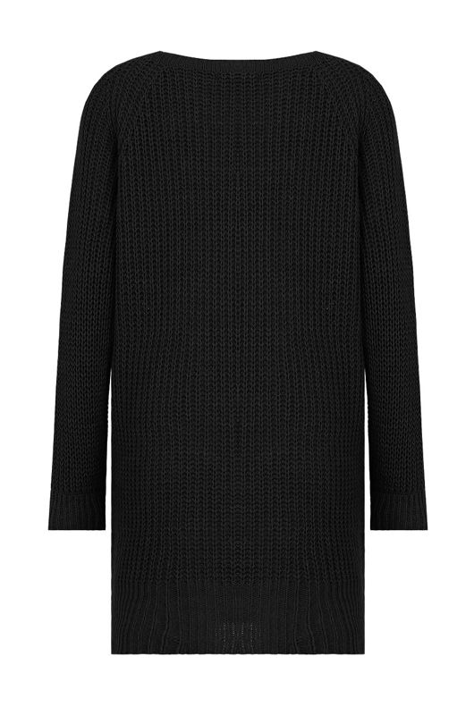 Black Longline With Lace Up Ripped Jumper