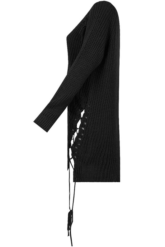 Black Longline With Lace Up Ripped Jumper