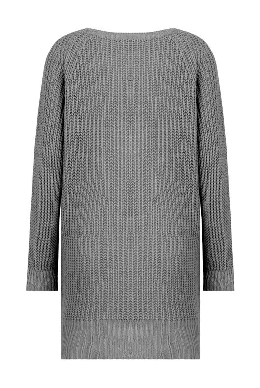 Grey Longline With Lace Up Ripped Jumper