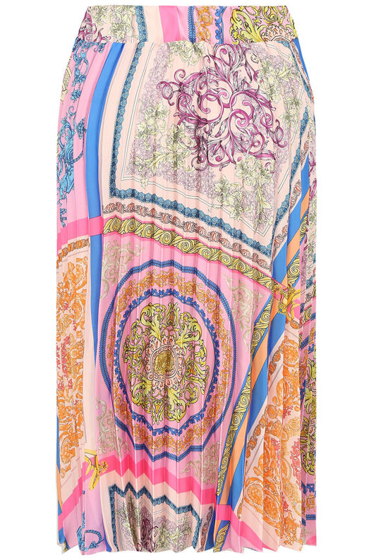 Rose Scarf Print Pleated Midi Skirt