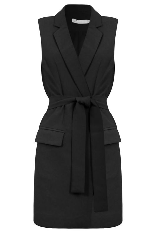 Black Tailored Double Breast Belted Gilet