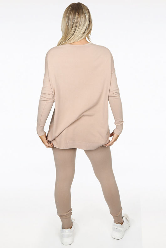 Beige Sequin Lips Trim Loungewear