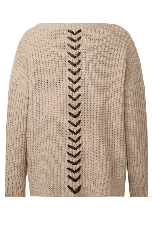 Beige PU Lace Chunky Knit Jumper