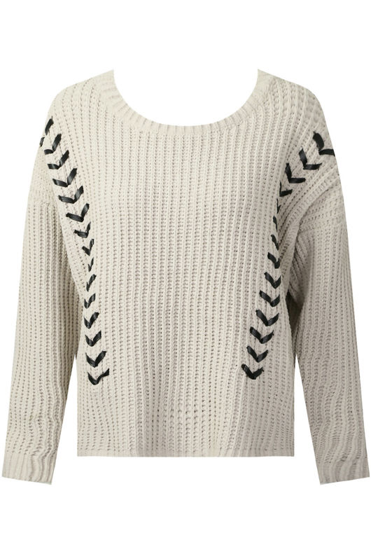 Cream PU Lace Chunky Knit Jumper