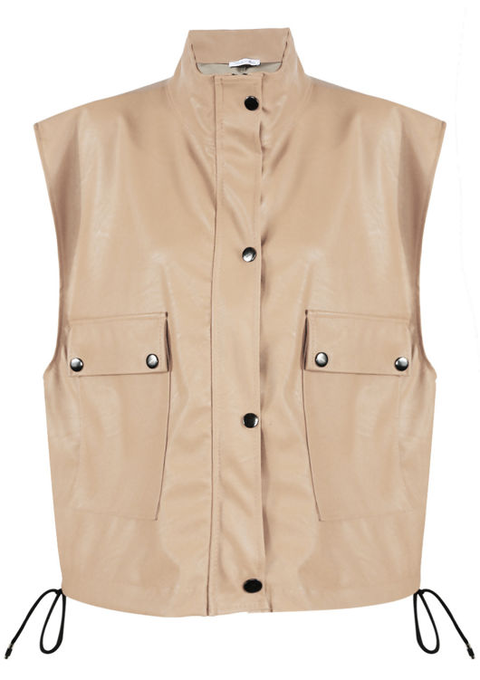 Beige PU Cropped Gilet