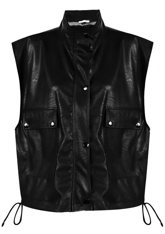 Black PU Cropped Gilet