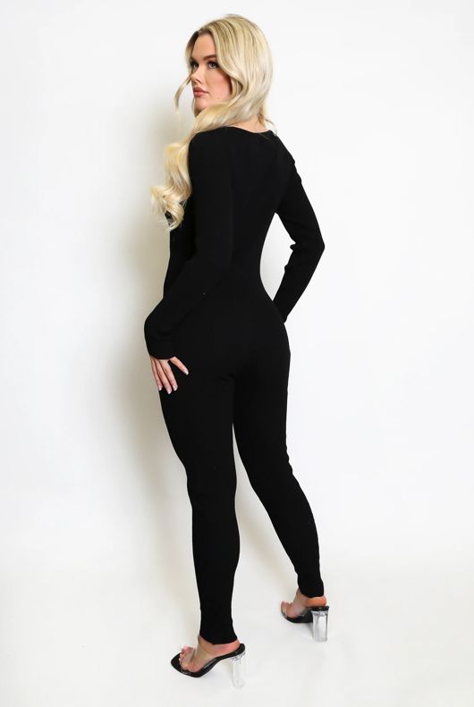 Black Diamante Tie Knitted Unitard