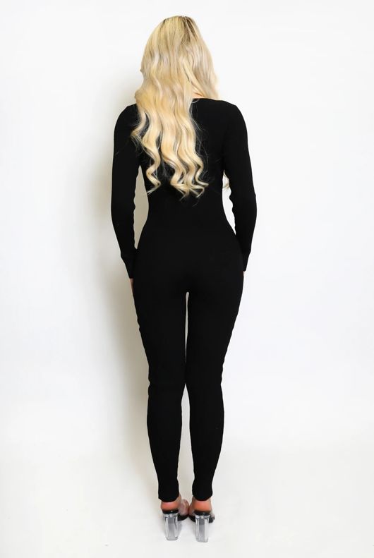 Black Diamante Tie Knitted Unitard