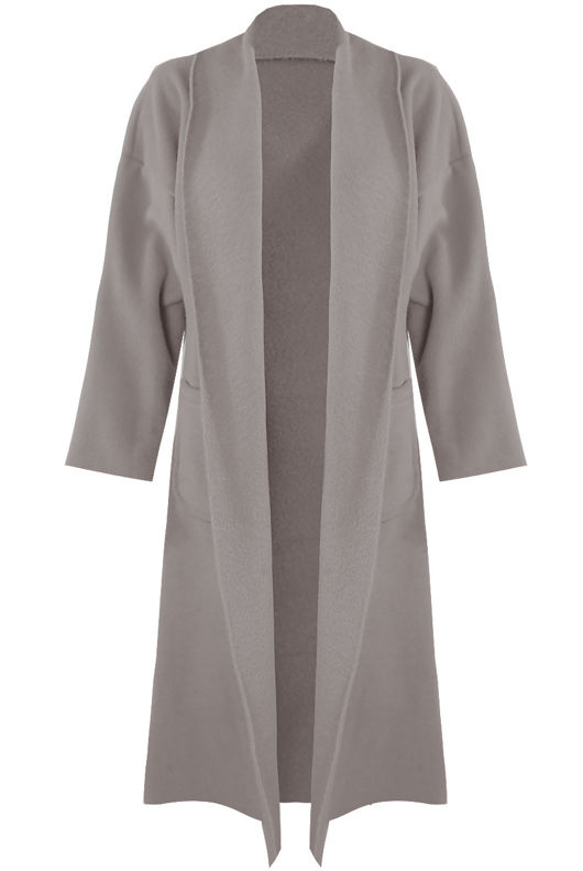 Grey Front Pocketed Longline Coat