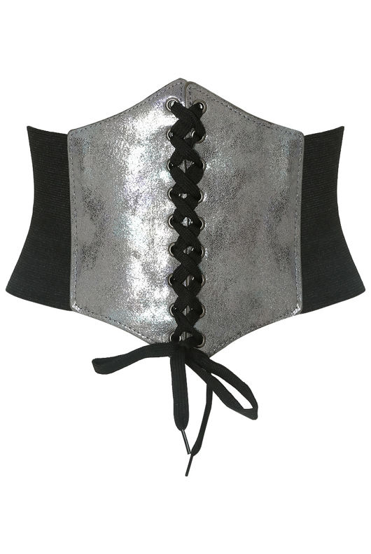Silver Foil Trim Lace Up Corset