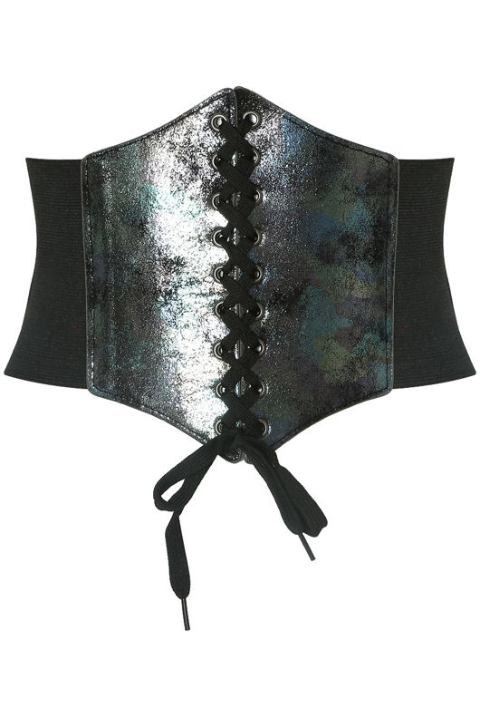 Black Foil Trim Lace Up Corset