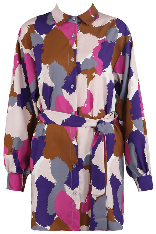 Splash Print Belted Shirt Dress 