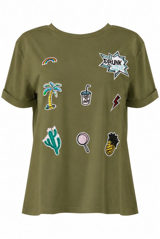 Khaki Badge Embellished Tees