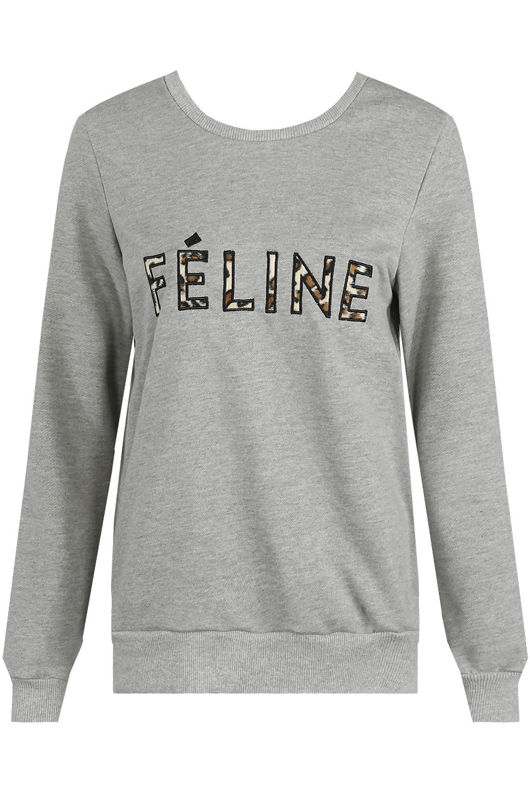 Grey FELINE Slogan Ribbed Jumper