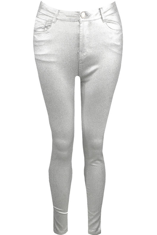 Silver Wax Finish Skinny Jeans
