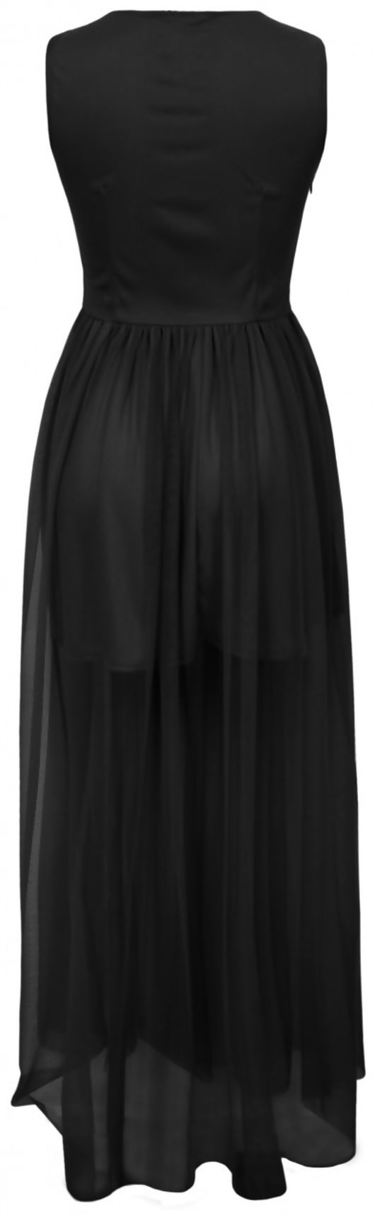 Black Chiffon Lined Skirt Lace Maxi Dress 