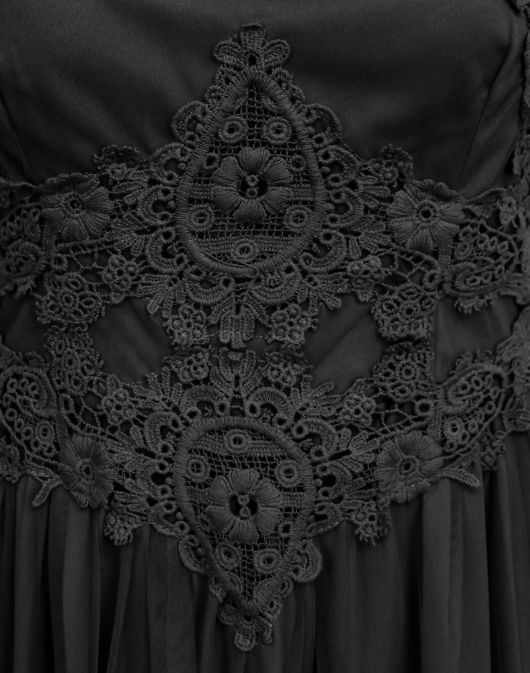 Black Chiffon Lined Skirt Lace Maxi Dress 