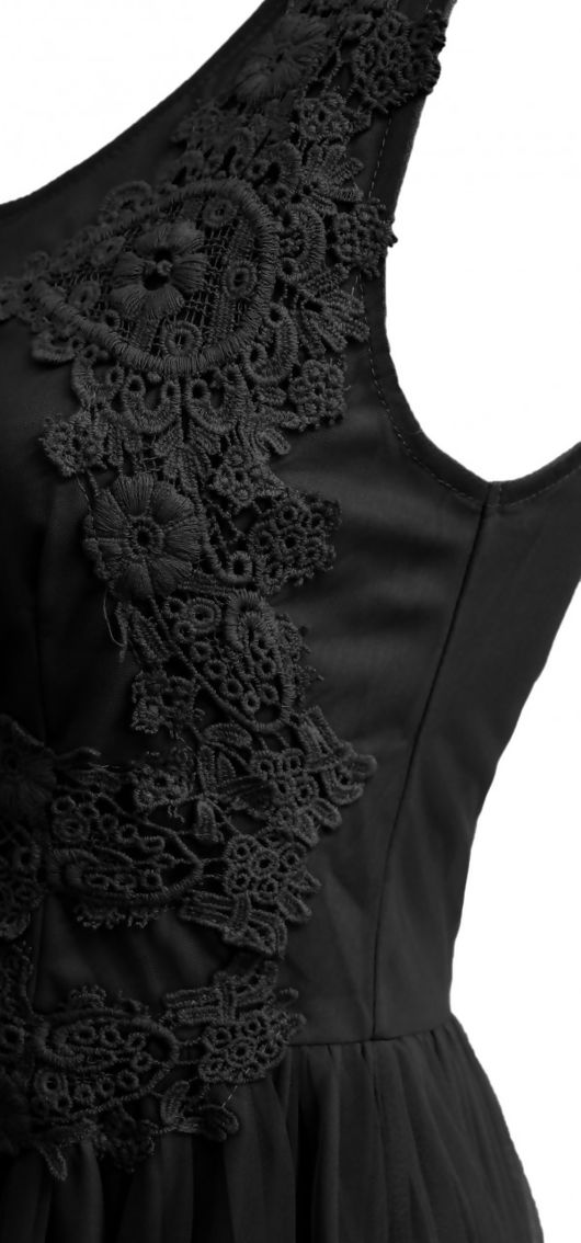 Black Chiffon Lined Skirt Lace Maxi Dress 