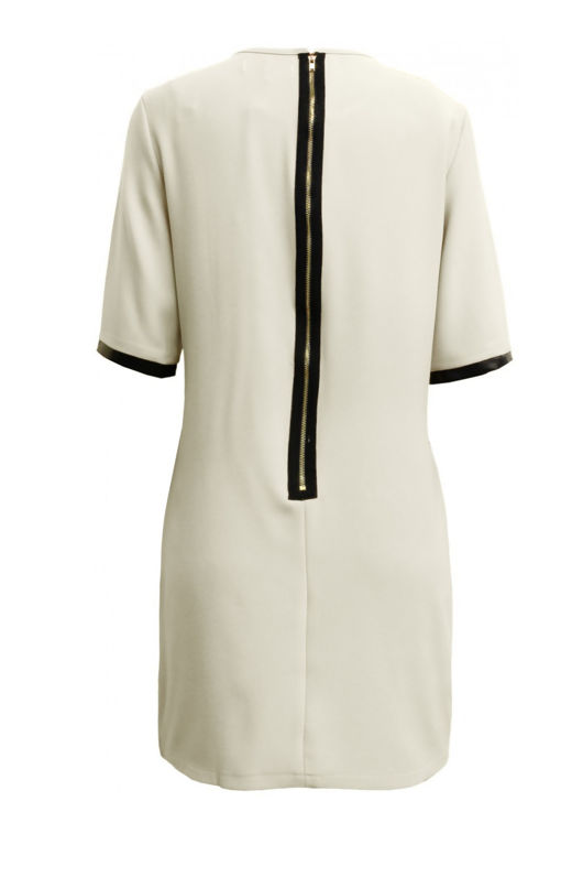  Cream Black Front PVC Pocket Dress