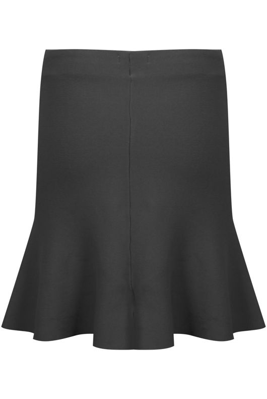 Black Frill Trim Knee Skirt
